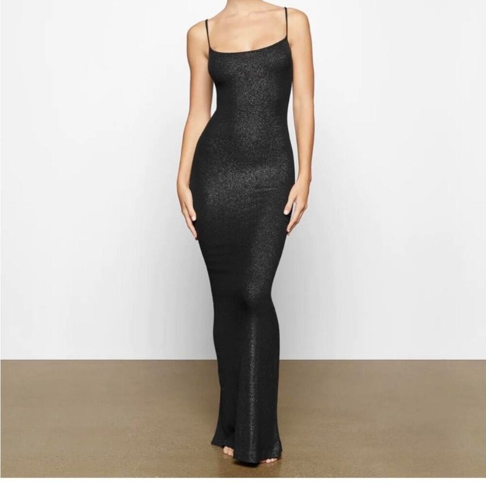 Brand new SKIMS Black maxi dress with silver glitter